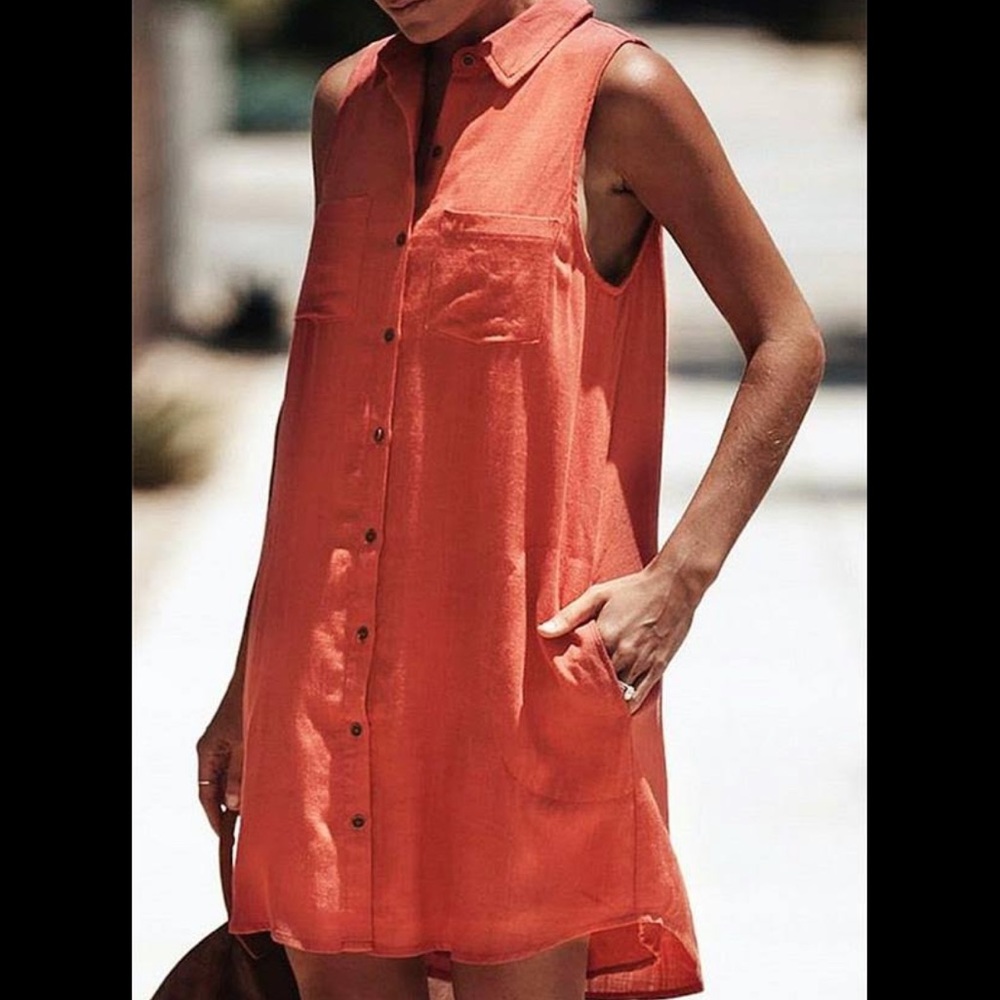 VICI Red Button Down Linen Dress